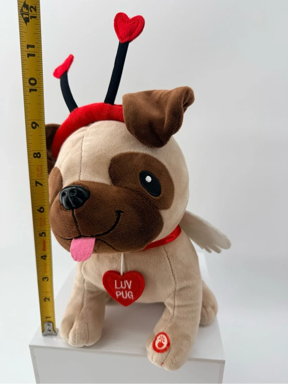 Hallmark Brown and Red Plush Pug with Heart Antennae